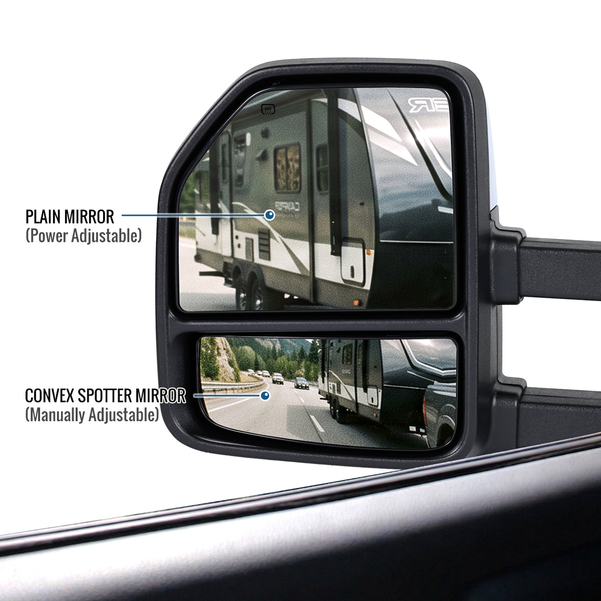 2015-2020 Ford F-150 Pickup Truck Power Adjustable Power Heated Manually Fold and Telescope Towing Mirrors Pair