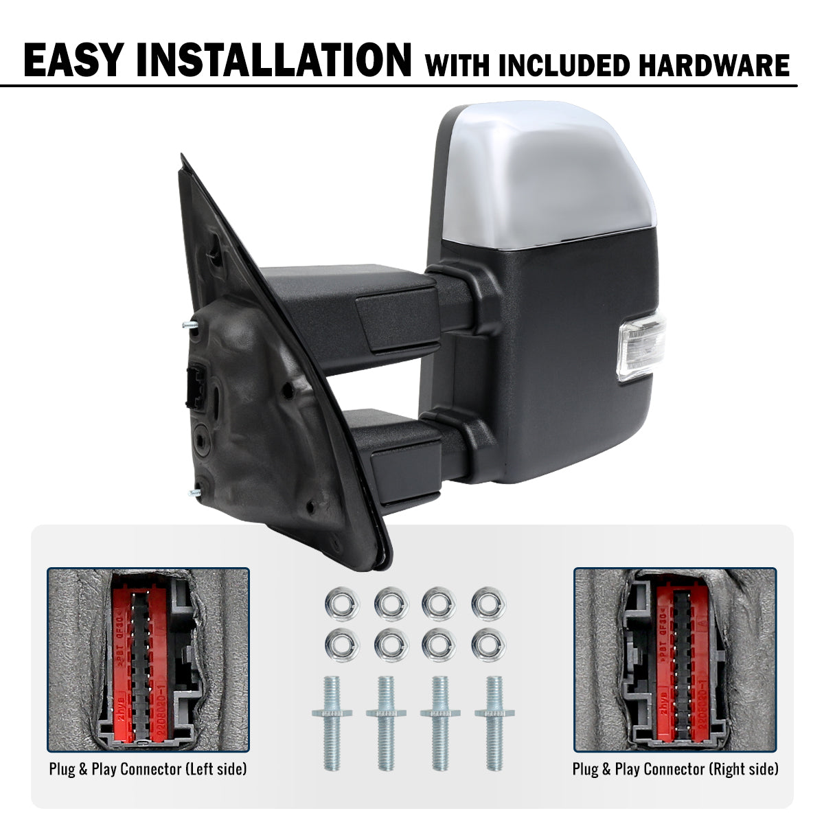 2015-2020 Ford F-150 Pickup Truck Power Adjustable Power Heated Manually Fold and Telescope Towing Mirrors Pair