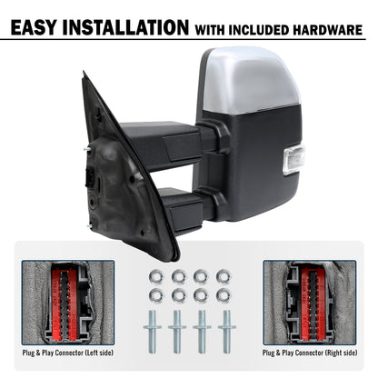 2015-2020 Ford F-150 Pickup Truck Power Adjustable Power Heated Manually Fold and Telescope Towing Mirrors Pair