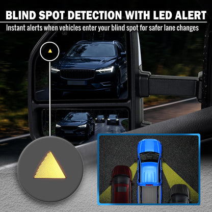 2015-2020 Ford F-150 Pickup Truck Power Adjustable Power Heated Manually Fold and Telescope Towing Mirrors Pair