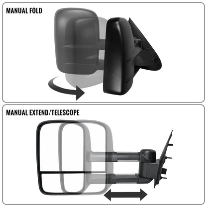 1997-2003 Ford F150 1997-1999 Ford F250 Manually Adjustable Manually Fold and Telescope Towing Mirrors Pair