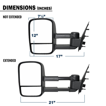 1997-2003 Ford F150 1997-1999 Ford F250 Manually Adjustable Manually Fold and Telescope Towing Mirrors Pair