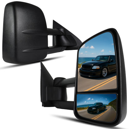 1997-2003 Ford F150 1997-1999 Ford F250 Manually Adjustable Manually Fold and Telescope Towing Mirrors Pair