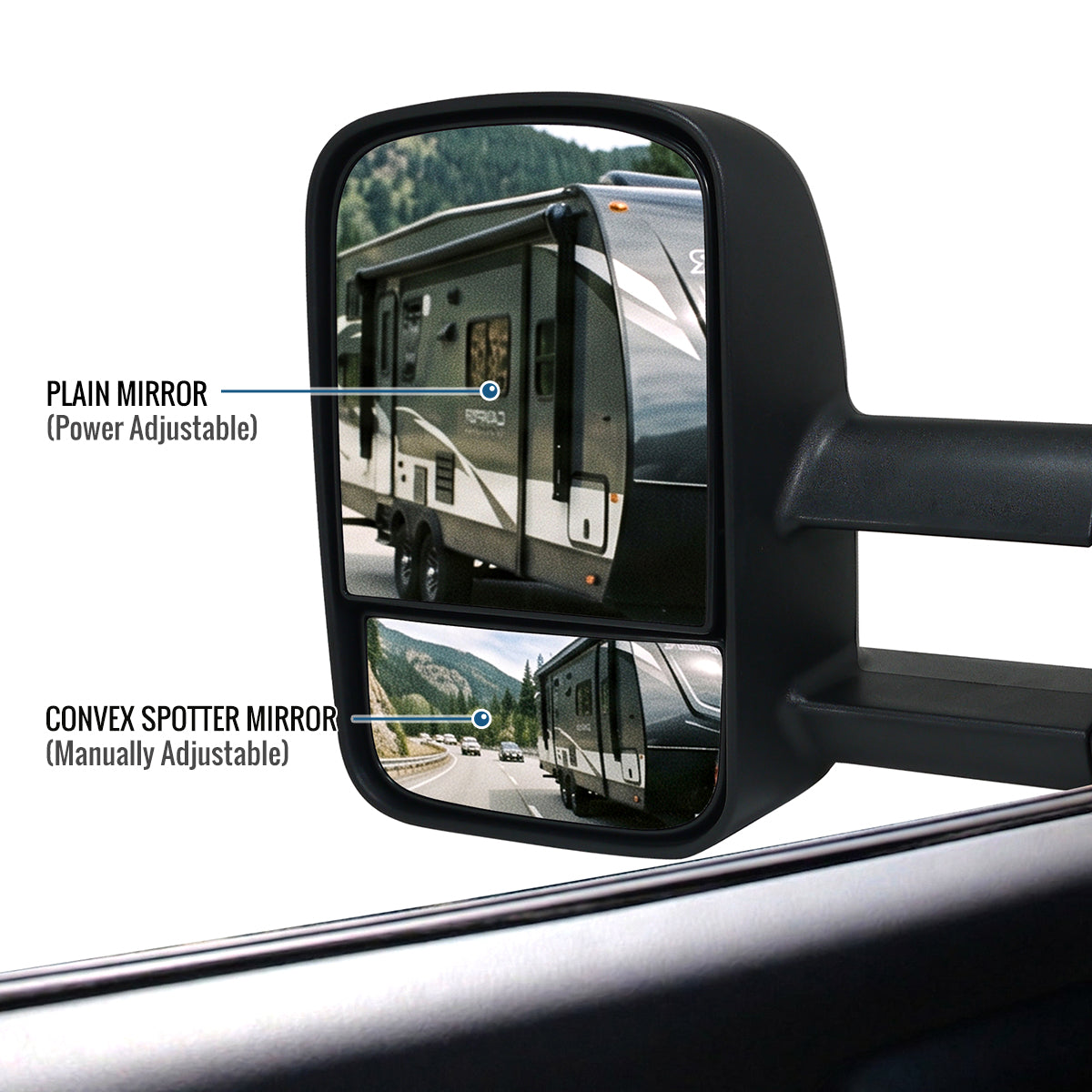 1997-2003 Ford F150 1997-1999 Ford F250 Power Adjustable Manually Fold and Telescope Towing Mirrors Pair