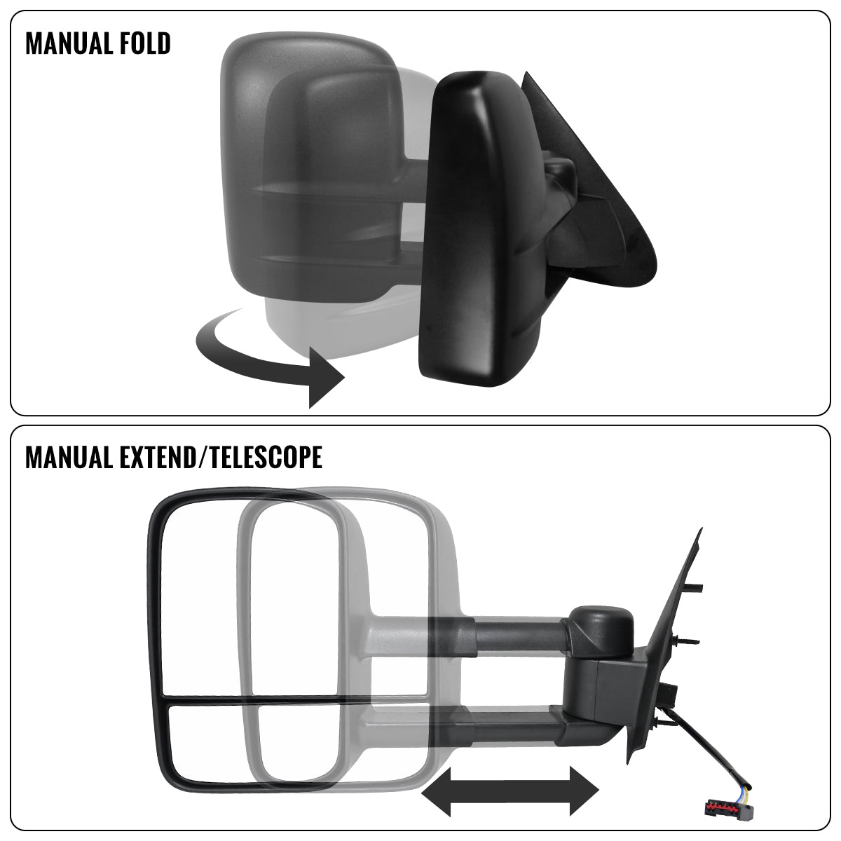 1997-2003 Ford F150 1997-1999 Ford F250 Power Adjustable Manually Fold and Telescope Towing Mirrors Pair