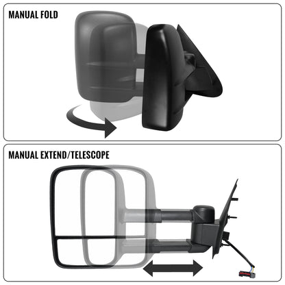 1997-2003 Ford F150 1997-1999 Ford F250 Power Adjustable Manually Fold and Telescope Towing Mirrors Pair