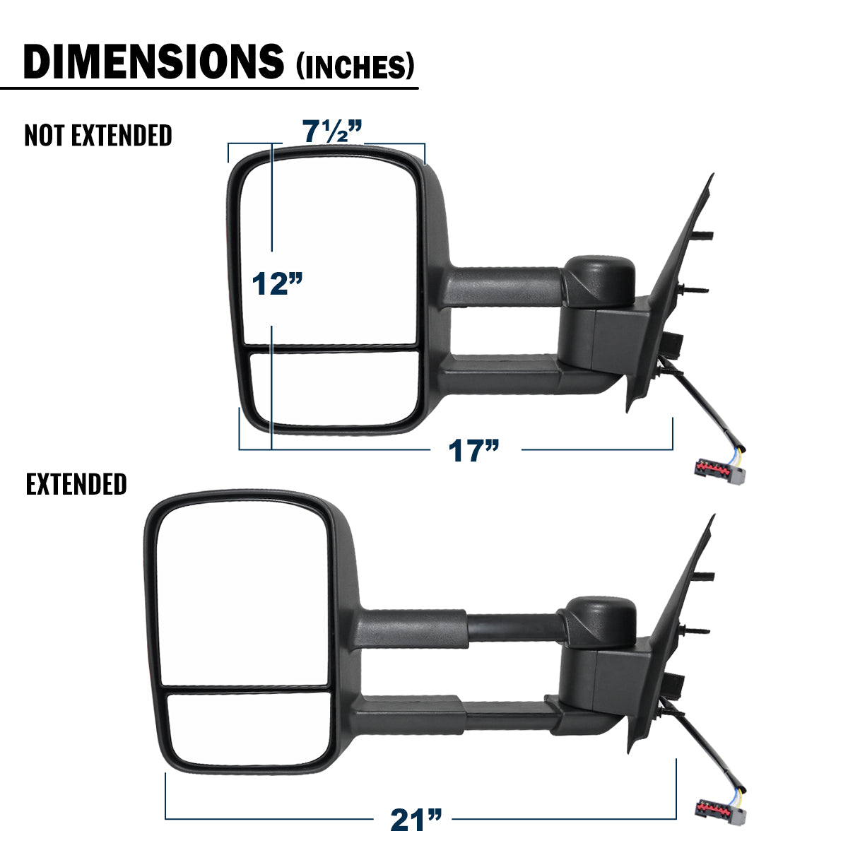 1997-2003 Ford F150 1997-1999 Ford F250 Power Adjustable Manually Fold and Telescope Towing Mirrors Pair