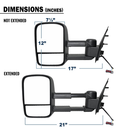 1997-2003 Ford F150 1997-1999 Ford F250 Power Adjustable Manually Fold and Telescope Towing Mirrors Pair