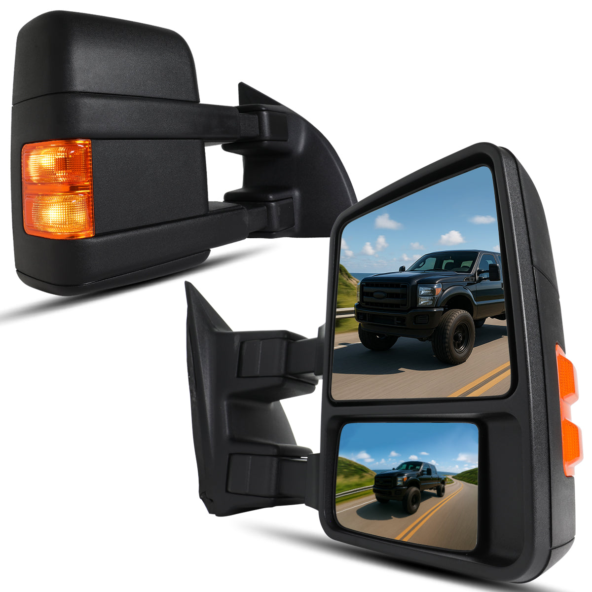 2003-2016 Ford F250 F350 F450 F550 Manually Adjustable Manually Fold and Telescope Towing Mirrors Pair