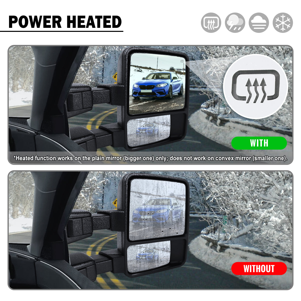 2008-2016 Ford F250 F350 F450 F550 Power Adjustable Power Heated Manually Fold and Telescope Towing Mirrors Pair