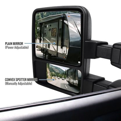 2008-2016 Ford F250 F350 F450 F550 Power Adjustable Power Heated Manually Fold and Telescope Towing Mirrors Pair