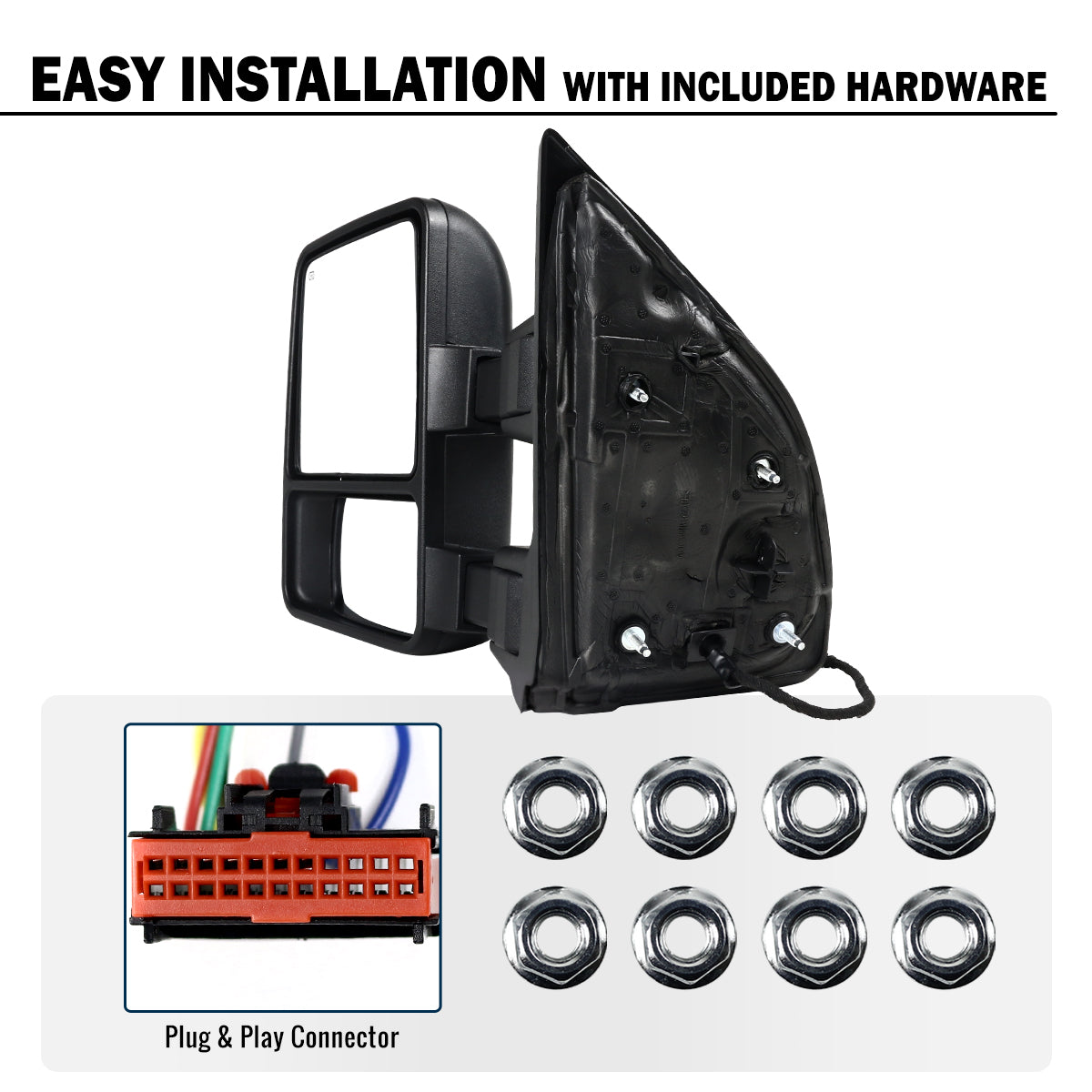 2008-2016 Ford F250 F350 F450 F550 Power Adjustable Power Heated Manually Fold and Telescope Towing Mirrors Pair