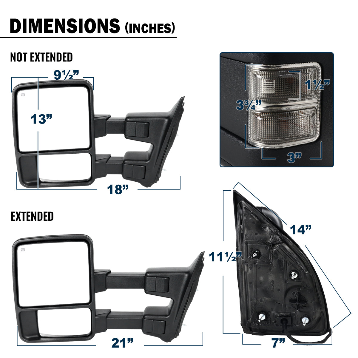 2008-2016 Ford F250 F350 F450 F550 Power Adjustable Power Heated Manually Fold and Telescope Towing Mirrors Pair