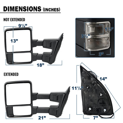 2008-2016 Ford F250 F350 F450 F550 Power Adjustable Power Heated Manually Fold and Telescope Towing Mirrors Pair