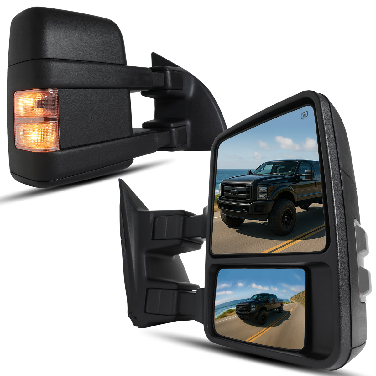 2008-2016 Ford F250 F350 F450 F550 Power Adjustable Power Heated Manually Fold and Telescope Towing Mirrors Pair