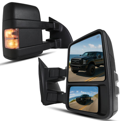 2008-2016 Ford F250 F350 F450 F550 Power Adjustable Power Heated Manually Fold and Telescope Towing Mirrors Pair