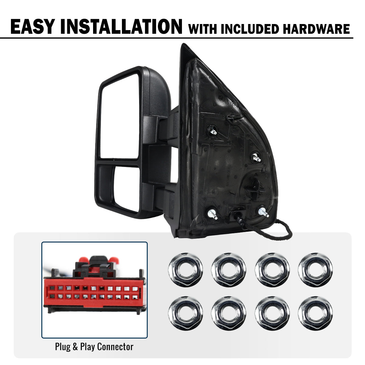 2008-2016 Ford F250 F350 F450 F550 Manually Adjustable Manually Fold and Telescope Towing Mirrors Pair
