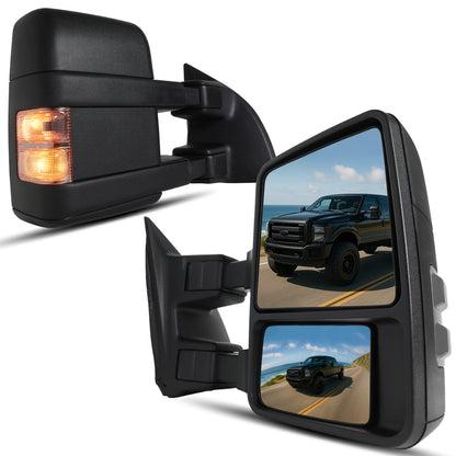 2008-2016 Ford F250 F350 F450 F550 Manually Adjustable Manually Fold and Telescope Towing Mirrors Pair
