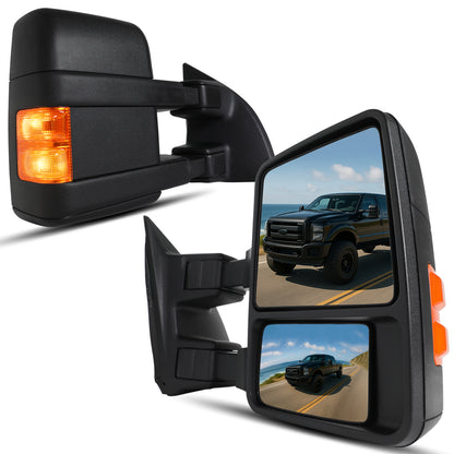 2008-2016 Ford F250 F350 F450 F550 Manually Adjustable Manually Fold and Telescope Towing Mirrors Pair