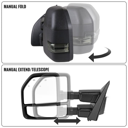 2017-2019 Ford F250 F350 F450 F550 Power Adjustable Power Heated Manually Fold and Telescope Towing Mirrors Pair