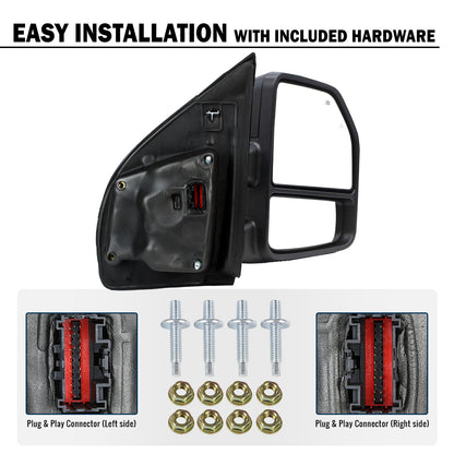 2017-2019 Ford F250 F350 F450 F550 Power Adjustable Power Heated Manually Fold and Telescope Towing Mirrors Pair