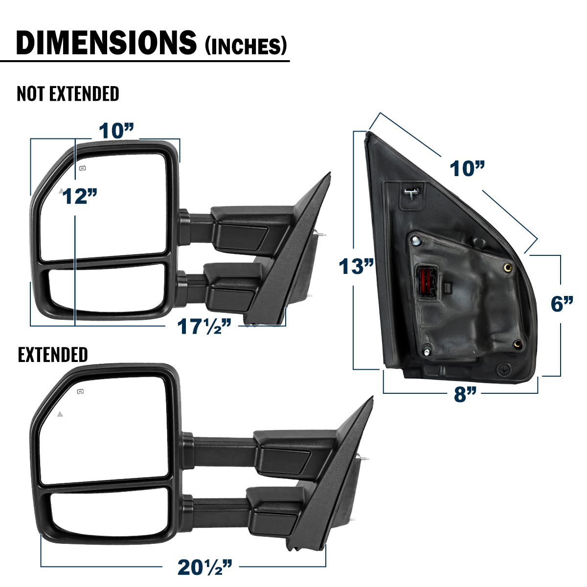 2017-2019 Ford F250 F350 F450 F550 Power Adjustable Power Heated Manually Fold and Telescope Towing Mirrors Pair