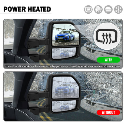 2017-2019 Ford F250 F350 F450 F550 Power Adjustable Power Heated Manually Fold and Telescope Towing Mirrors Pair