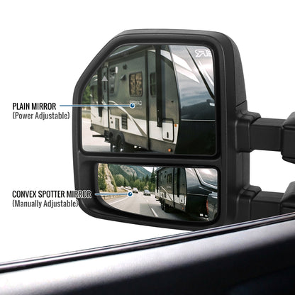2017-2019 Ford F250 F350 F450 F550 Power Adjustable Power Heated Manually Fold and Telescope Towing Mirrors Pair