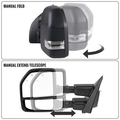 2017-2019 Ford F250 F350 F450 F550 Power Adjustable Power Heated Manually Fold and Telescope Towing Mirrors Pair