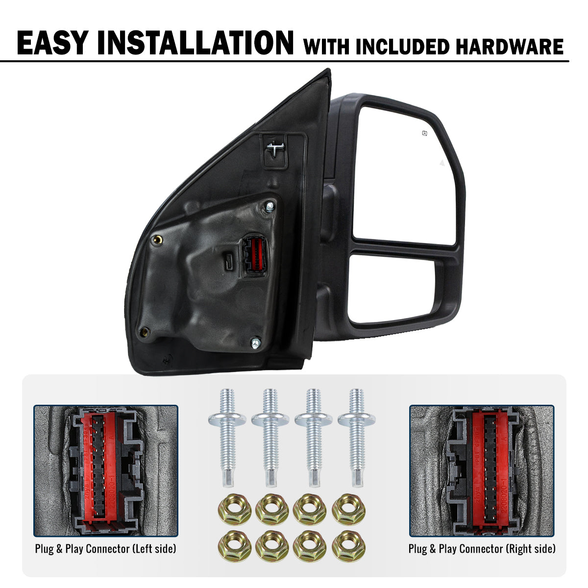 2017-2019 Ford F250 F350 F450 F550 Power Adjustable Power Heated Manually Fold and Telescope Towing Mirrors Pair