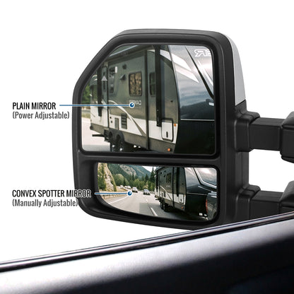 2017-2019 Ford F250 F350 F450 F550 Power Adjustable Power Heated Manually Fold and Telescope Towing Mirrors Pair