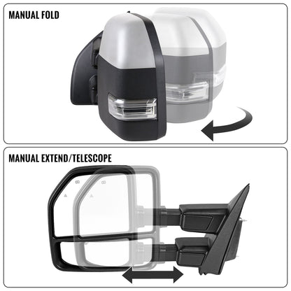 2017-2019 Ford F250 F350 F450 F550 Power Adjustable Power Heated Manually Fold and Telescope Towing Mirrors Pair
