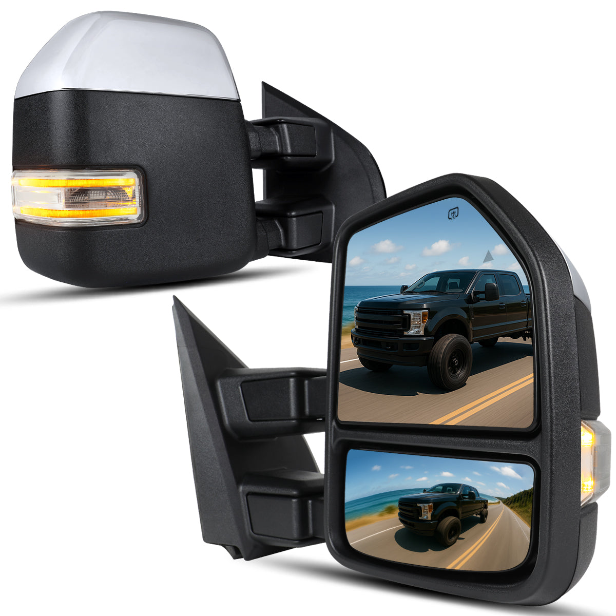 2017-2019 Ford F250 F350 F450 F550 Power Adjustable Power Heated Manually Fold and Telescope Towing Mirrors Pair