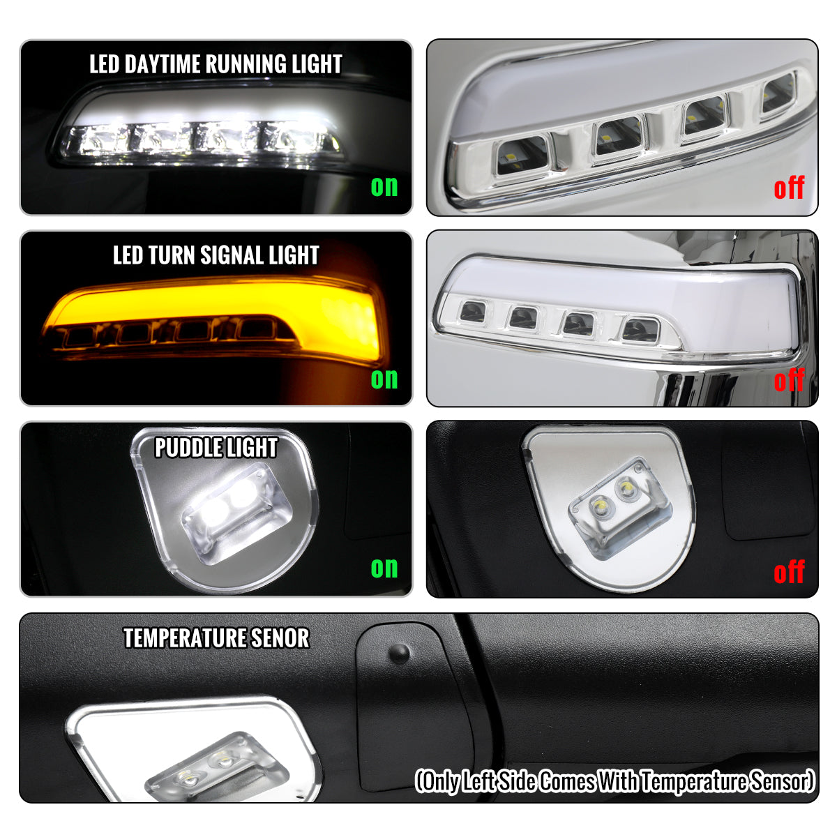 2009-2018 Dodge Ram 1500 2500 3500 Power Adjustable Power Heated LED Sequential Turn Signals DRL Towing Mirrors Pair