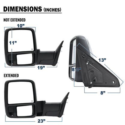 2009-2018 Dodge Ram 1500 2500 3500 Power Adjustable Power Heated LED Sequential Turn Signals DRL Towing Mirrors Pair