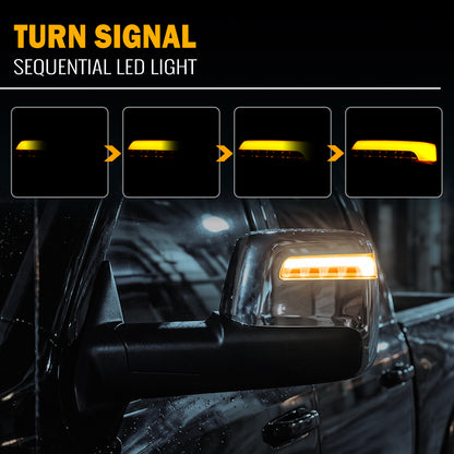 2009-2018 Dodge Ram 1500 2500 3500 Power Adjustable Power Heated LED Sequential Turn Signals DRL Towing Mirrors Pair