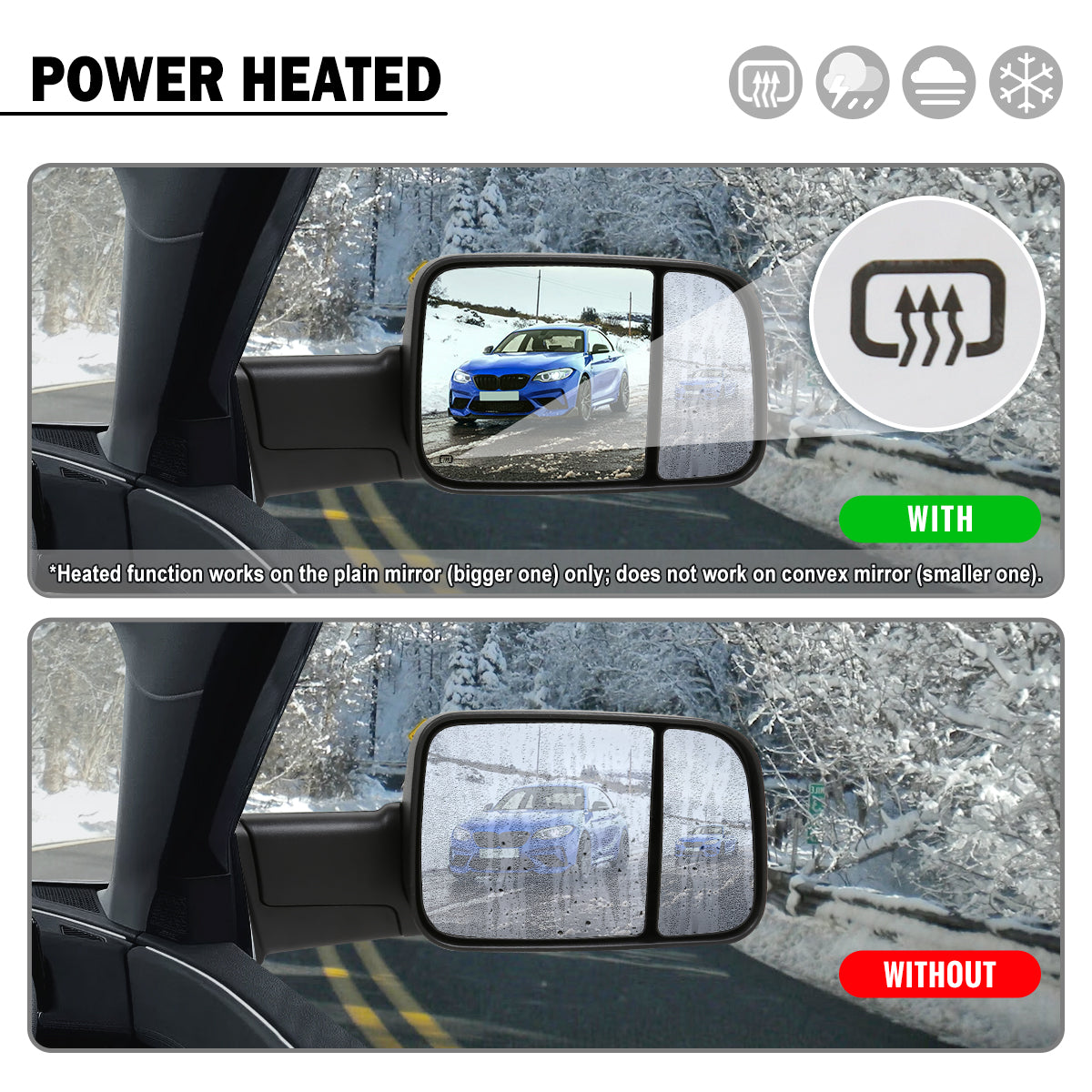 2009-2012 Dodge Ram 1500 2500 3500 Power Adjustable Power Heated Manual Rotation Towing Mirrors Pair