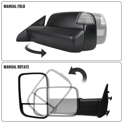 2009-2012 Dodge Ram 1500 2500 3500 Power Adjustable Power Heated Manual Rotation Towing Mirrors Pair