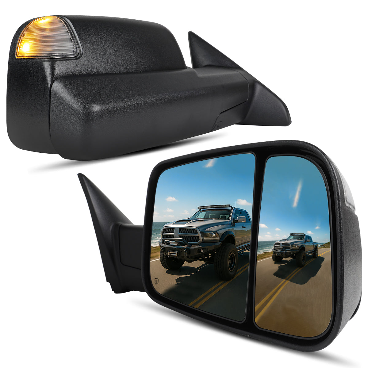 2009-2012 Dodge Ram 1500 2500 3500 Power Adjustable Power Heated Manual Rotation Towing Mirrors Pair