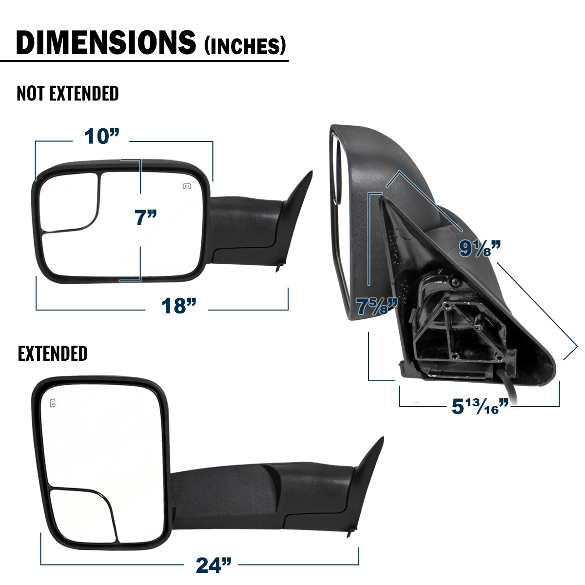 1998-2002 Dodge Ram 1500 2500 3500 Towing Mirrors Pair