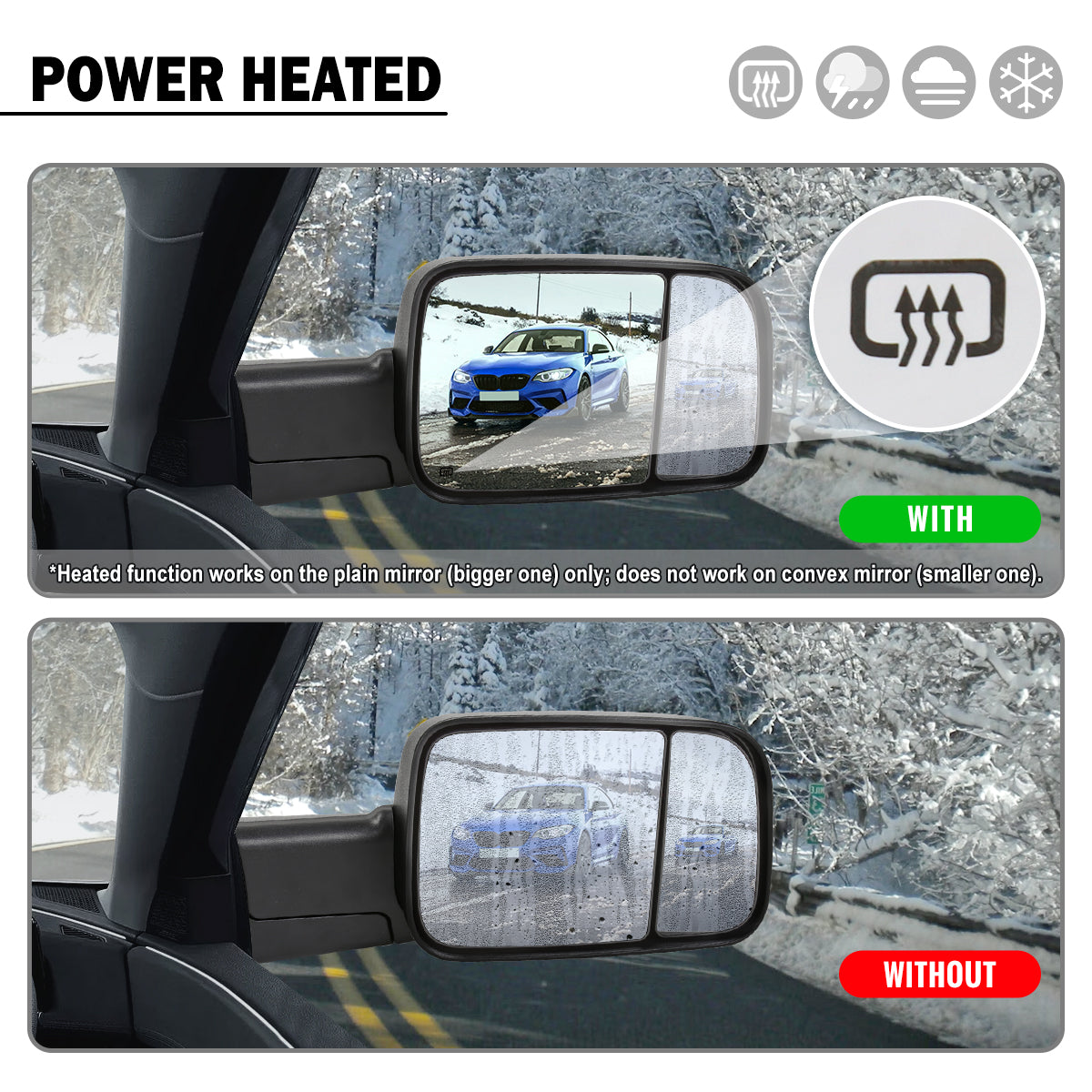 1998-2002 Dodge Ram 1500 2500 3500 Power Adjustable Power Heated LED turn signal Lights Towing Mirrors Pair