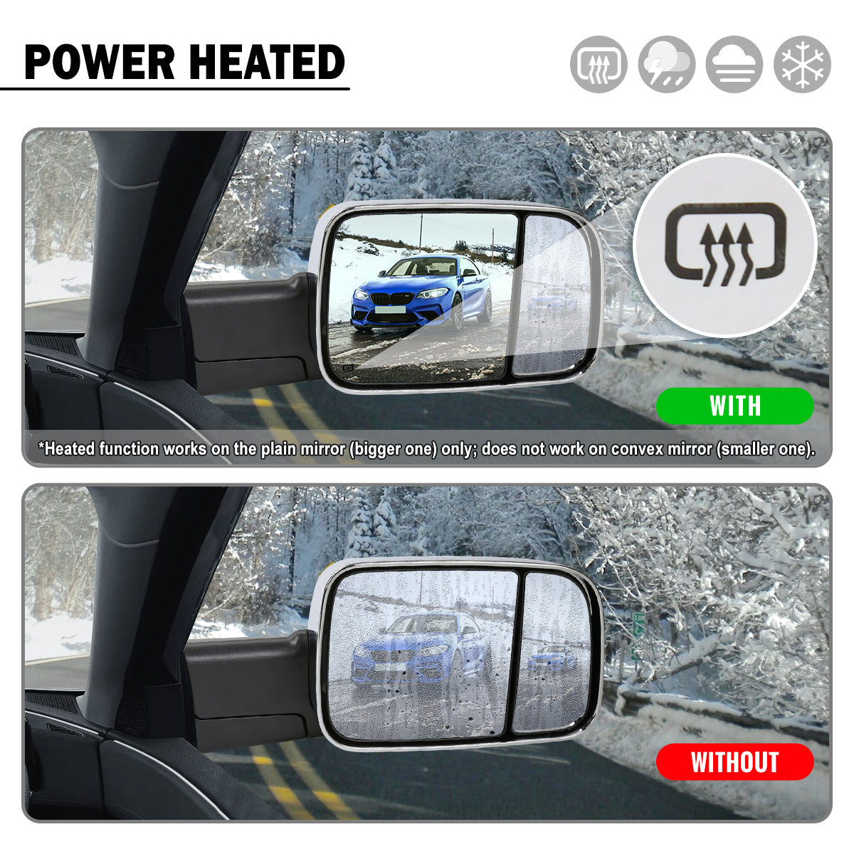 1998-2002 Dodge Ram 1500 2500 3500 Power Adjustable Power Heated LED turn signal Lights Towing Mirrors Pair