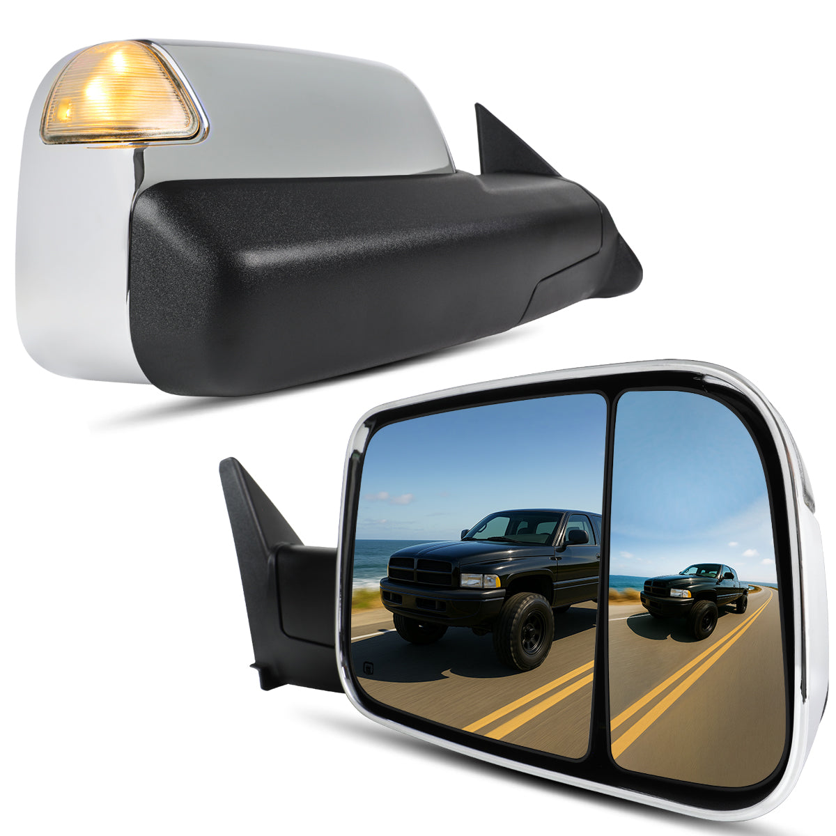 1998-2002 Dodge Ram 1500 2500 3500 Power Adjustable Power Heated LED turn signal Lights Towing Mirrors Pair