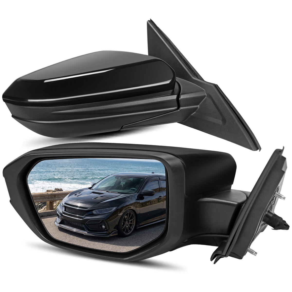 2016-2021 Honda Civic Power Adjustable Mirrors Pair | Black