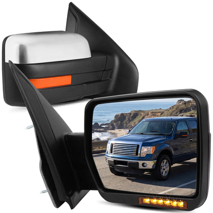 2007-2014 Ford F150 Foldable Side Mirrors Pair | Chrome Caps