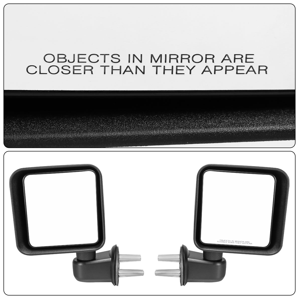 2007-2018 Jeep Wrangler Manual Fold Manually Adjustable Towing Mirrors Pair