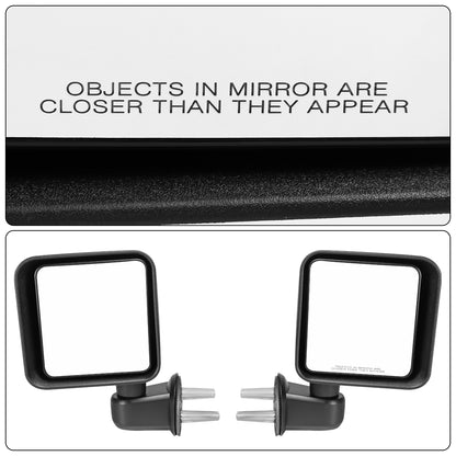 2007-2018 Jeep Wrangler Manual Fold Manually Adjustable Towing Mirrors Pair