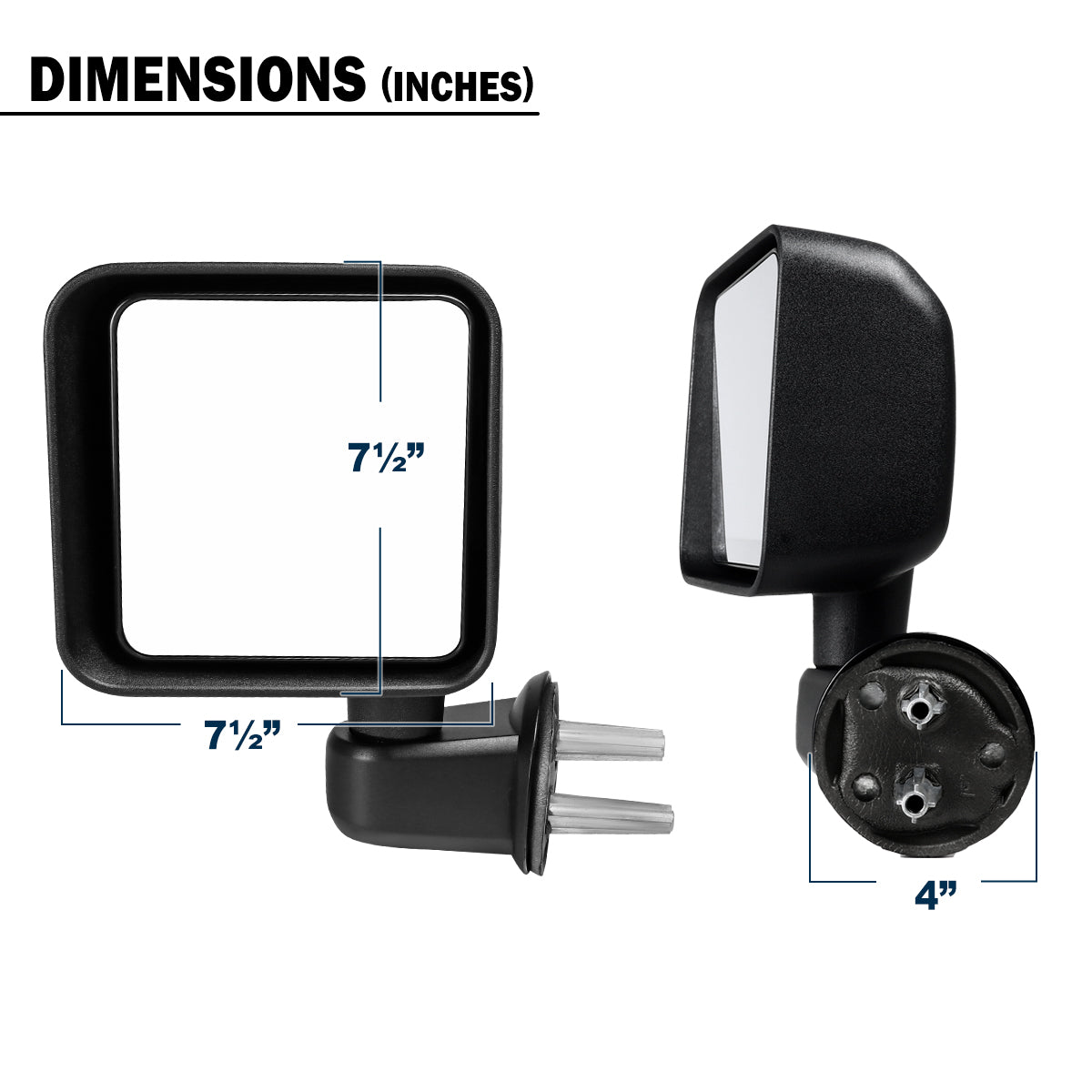 2007-2018 Jeep Wrangler Manual Fold Manually Adjustable Towing Mirrors Pair