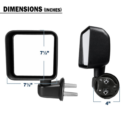 2007-2018 Jeep Wrangler Manual Fold Manually Adjustable Towing Mirrors Pair