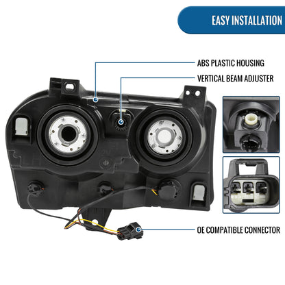 Ronnin - Fits 2005-2010 Chrysler 300 Factory Replacement Halogen Headlights Assembly Pair | Smoke